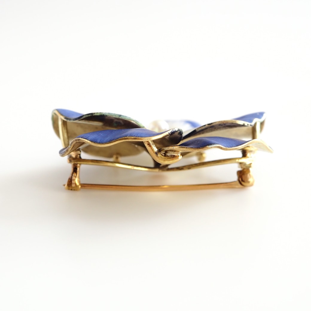 アンティークジュエリー イヤリング&ピアス パンジーモチーフ  エナメル アンティークイヤリング&ブローチ BOX付