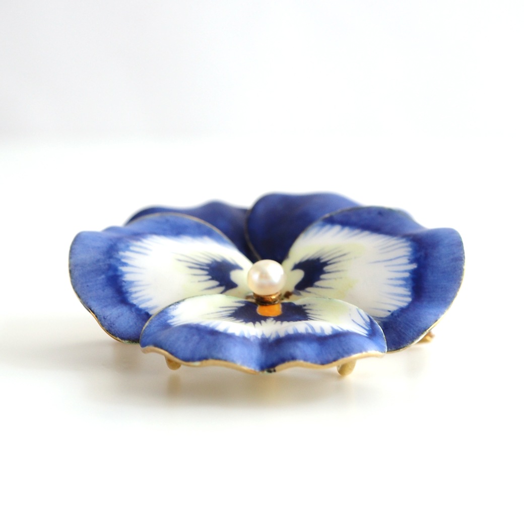 アンティークジュエリー イヤリング&ピアス パンジーモチーフ  エナメル アンティークイヤリング&ブローチ BOX付