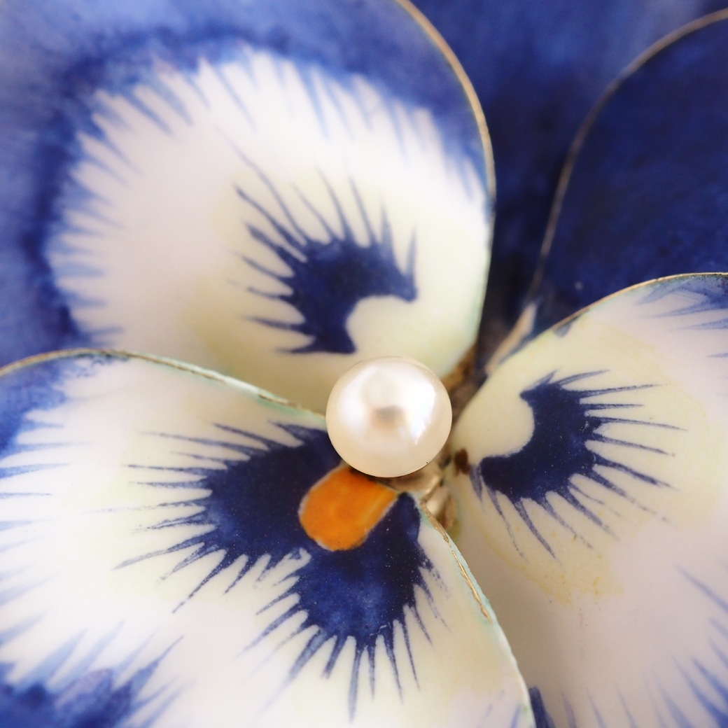 アンティークジュエリー イヤリング&ピアス パンジーモチーフ  エナメル アンティークイヤリング&ブローチ BOX付