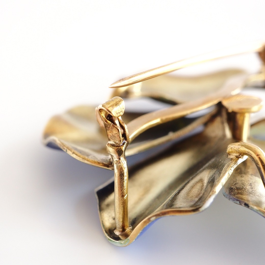 アンティークジュエリー イヤリング&ピアス パンジーモチーフ  エナメル アンティークイヤリング&ブローチ BOX付