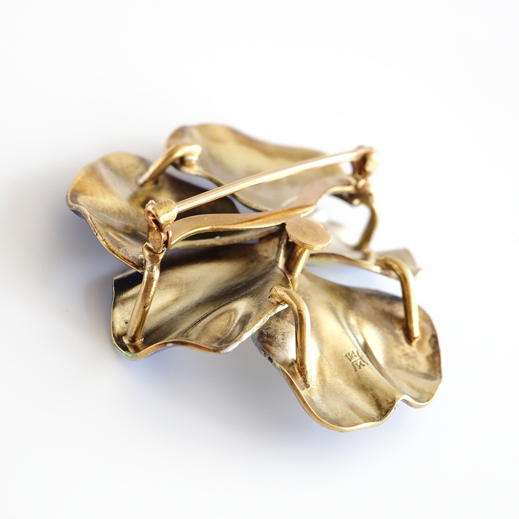 アンティークジュエリー イヤリング&ピアス パンジーモチーフ  エナメル アンティークイヤリング&ブローチ BOX付