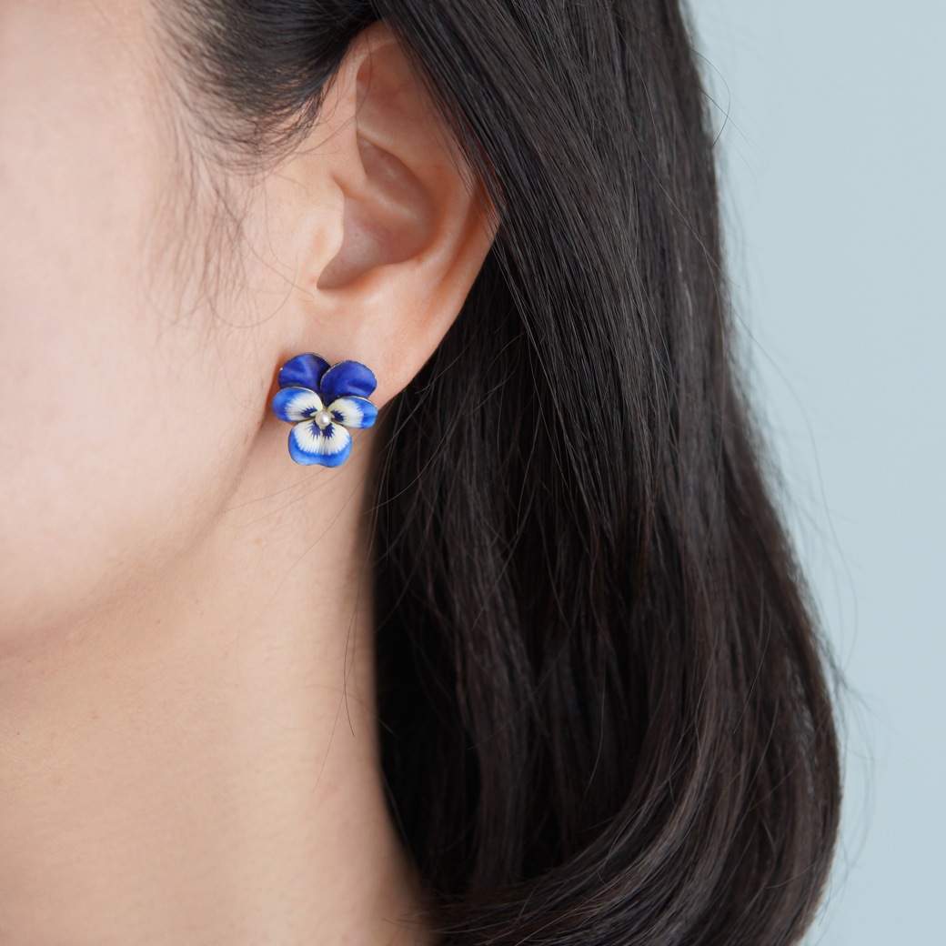 アンティークジュエリー イヤリング&ピアス パンジーモチーフ  エナメル アンティークイヤリング&ブローチ BOX付