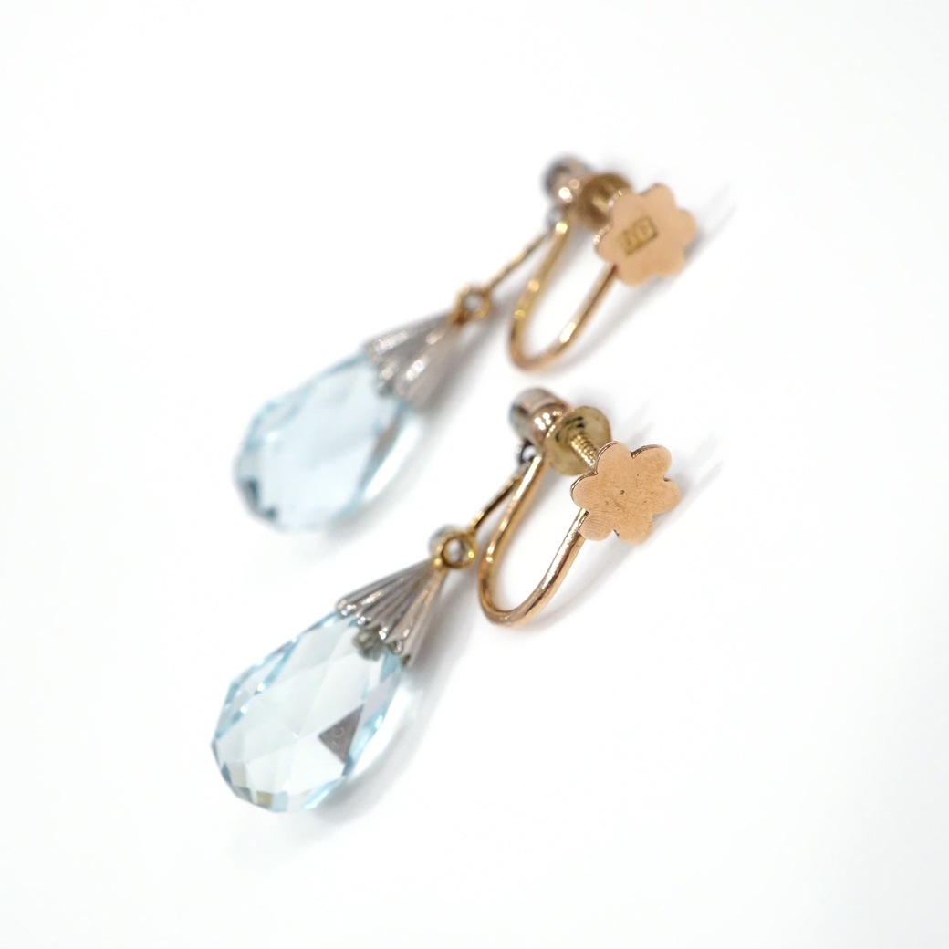 アンティークジュエリー イヤリング&ピアス アクアマリン ダイヤモンド アンティークイヤリング