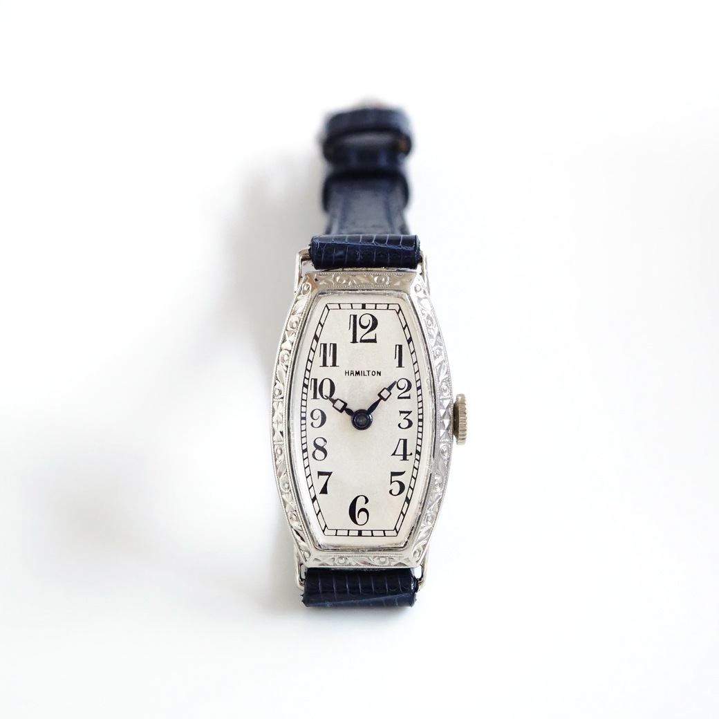 アンティークウォッチ ハミルトン アール・デコ 彫刻装飾 トノー ホワイトゴールドケース