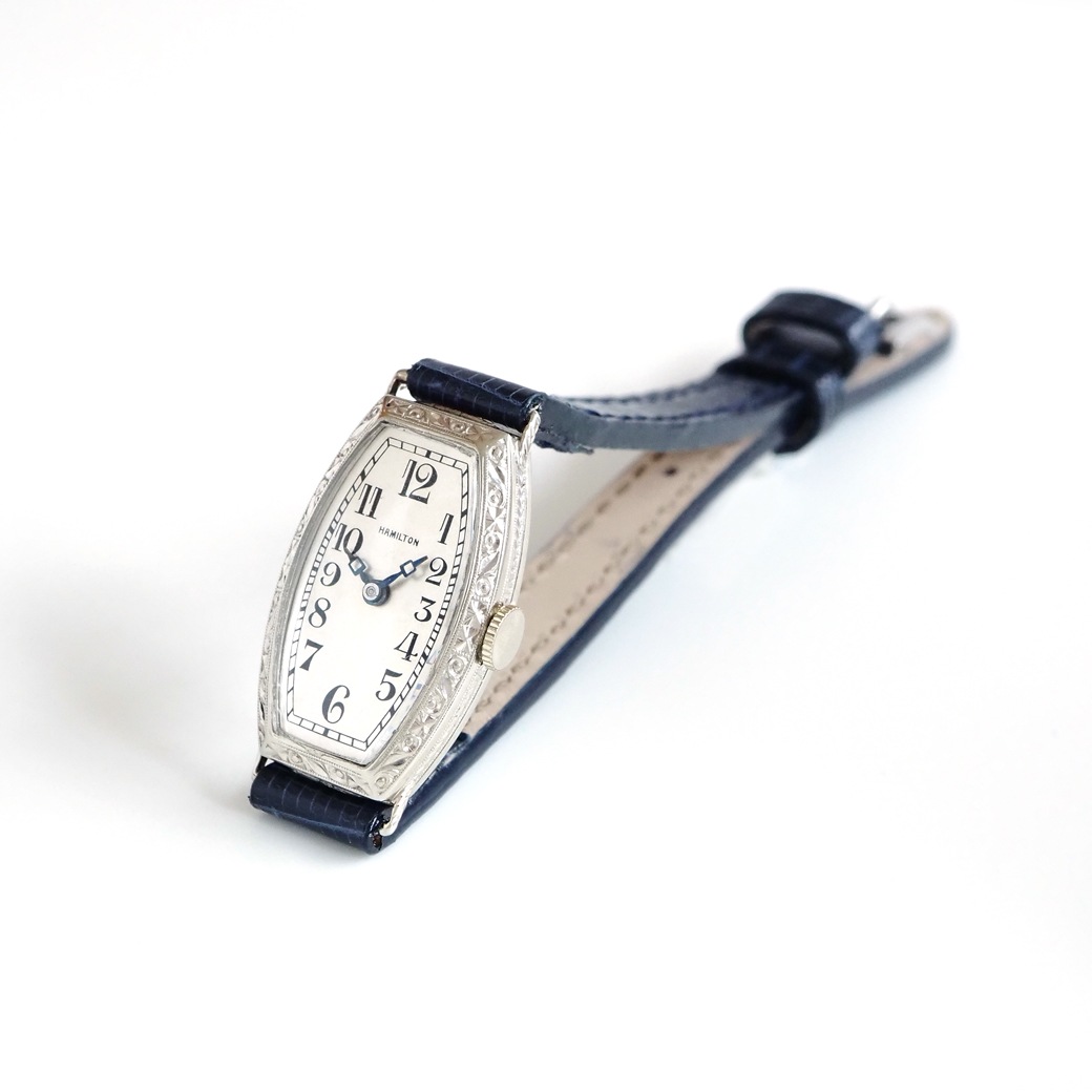 アンティークウォッチ ハミルトン アール・デコ 彫刻装飾 トノー ホワイトゴールドケース