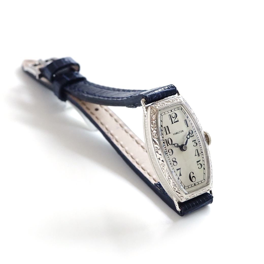 アンティークウォッチ ハミルトン アール・デコ 彫刻装飾 トノー ホワイトゴールドケース