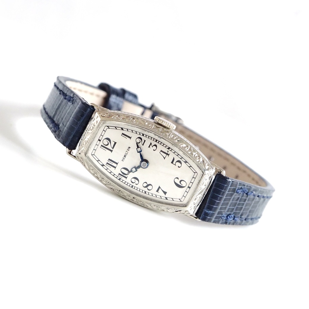 アンティークウォッチ ハミルトン アール・デコ 彫刻装飾 トノー ホワイトゴールドケース