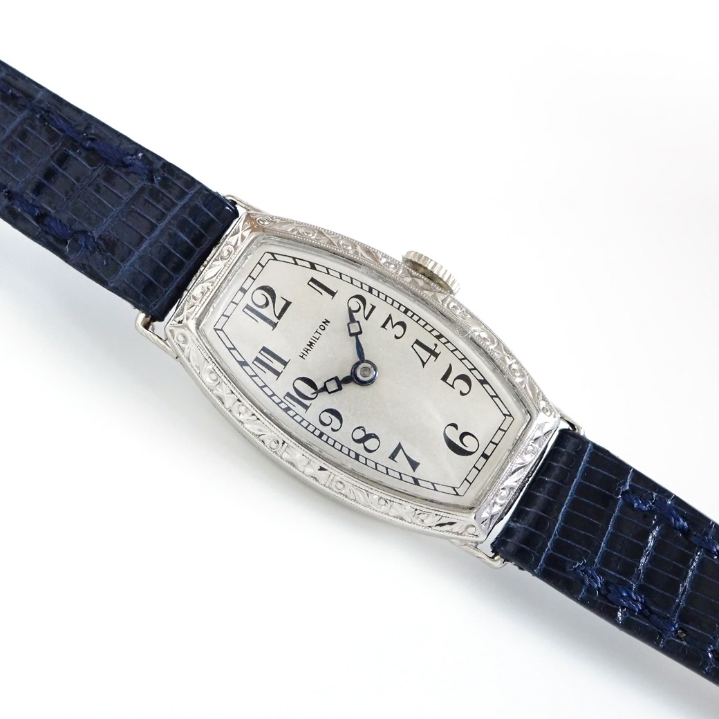 アンティークウォッチ ハミルトン アール・デコ 彫刻装飾 トノー ホワイトゴールドケース