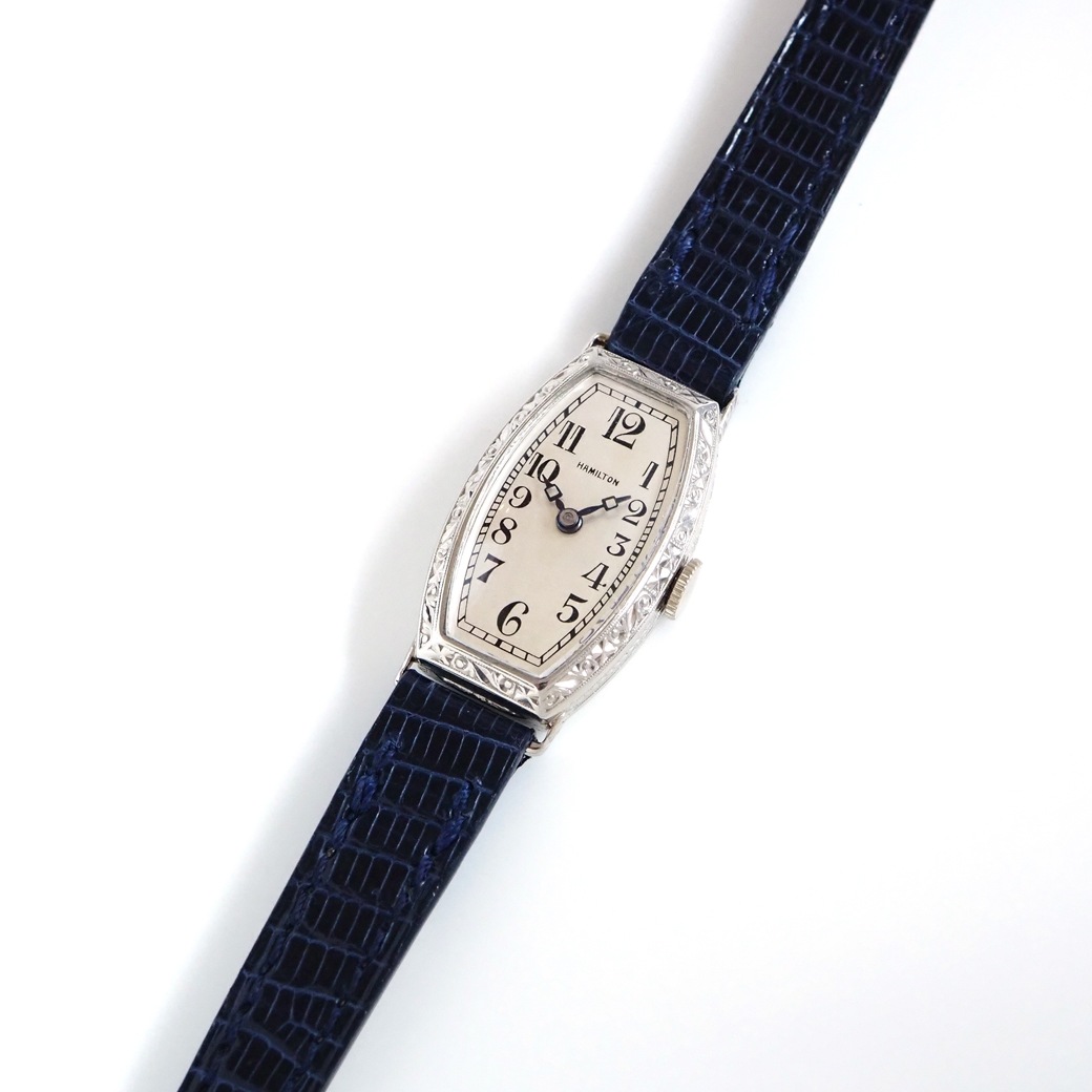 アンティークウォッチ ハミルトン アール・デコ 彫刻装飾 トノー ホワイトゴールドケース