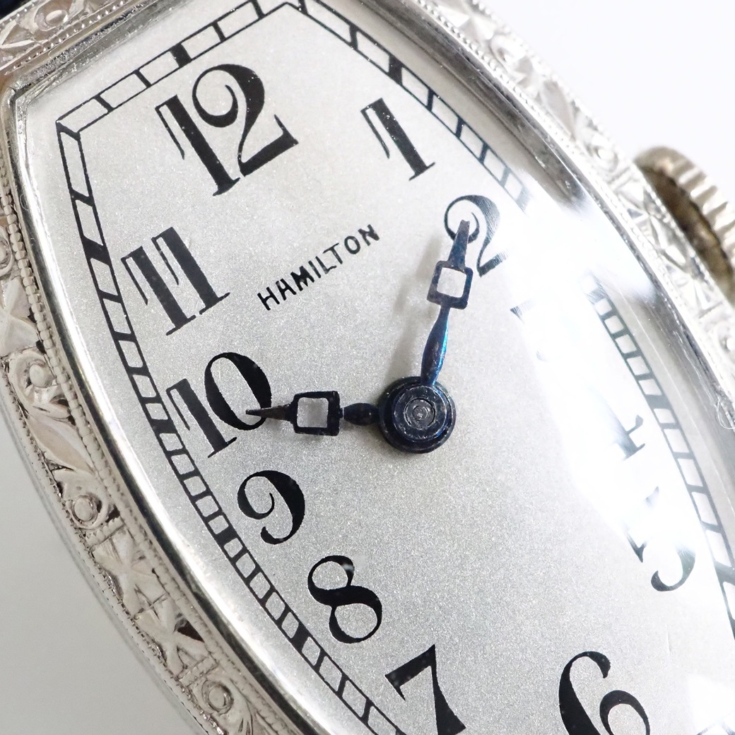アンティークウォッチ ハミルトン アール・デコ 彫刻装飾 トノー ホワイトゴールドケース