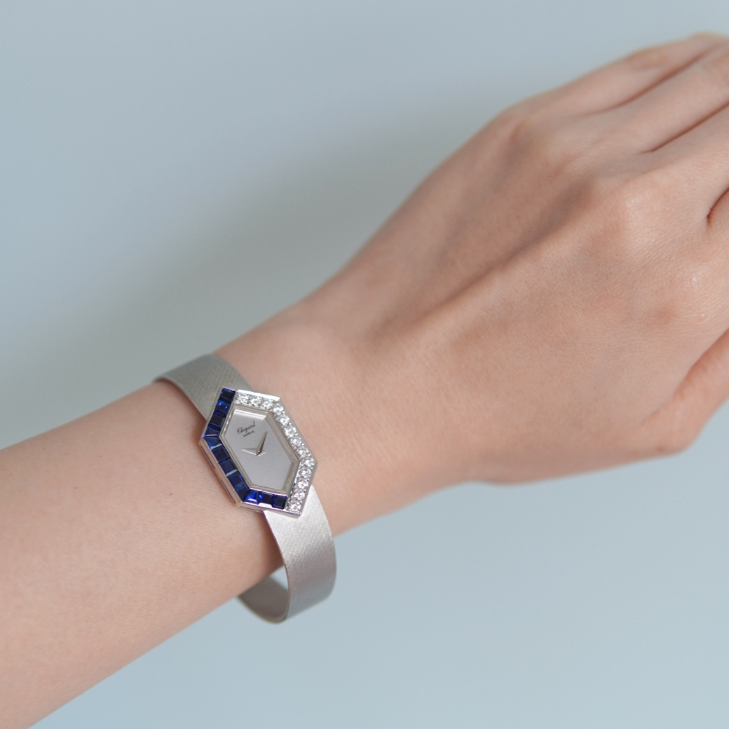 アンティークウォッチ ショパール サファイア ダイヤモンド ユニークシェイプ ホワイトゴールドケース ブレスレット