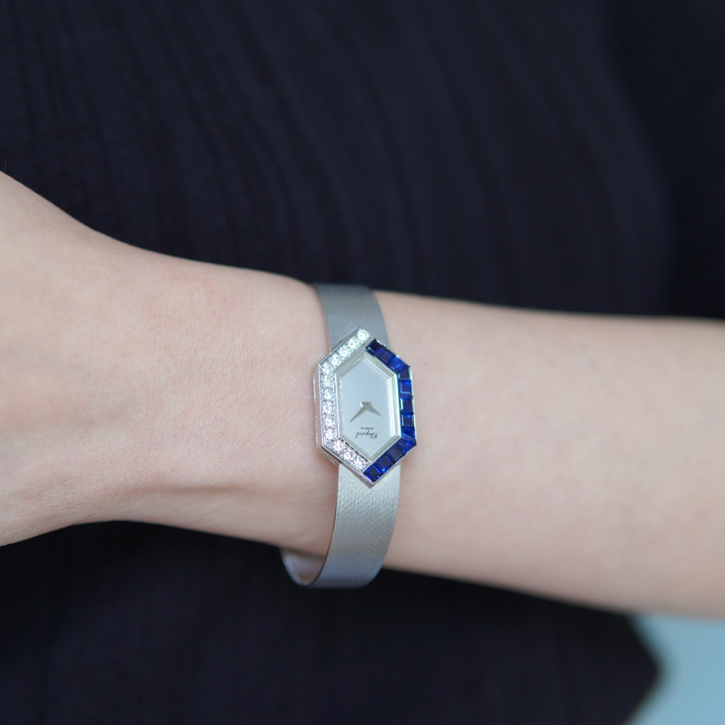 アンティークウォッチ ショパール サファイア ダイヤモンド ユニークシェイプ ホワイトゴールドケース ブレスレット