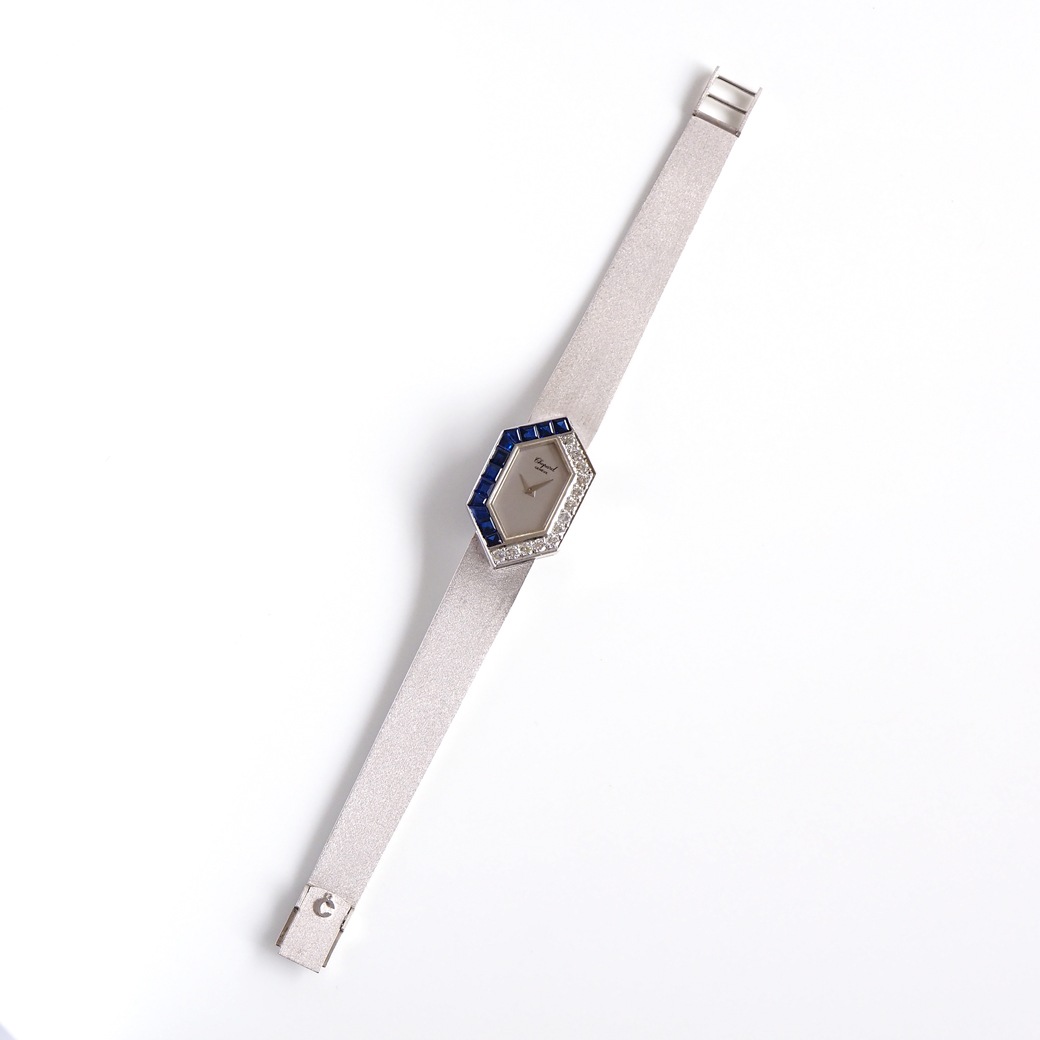 アンティークウォッチ ショパール サファイア ダイヤモンド ユニークシェイプ ホワイトゴールドケース ブレスレット