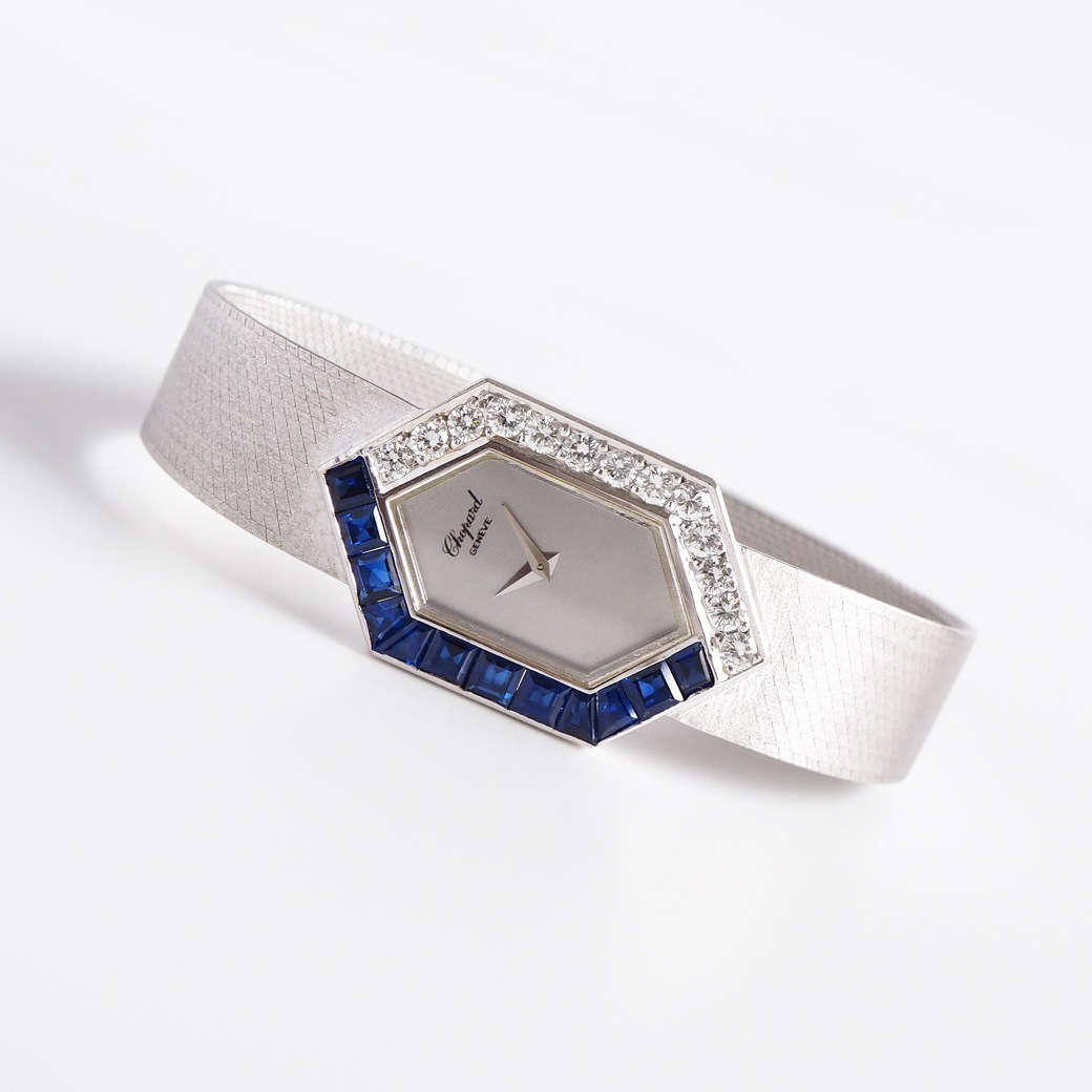 アンティークウォッチ ショパール サファイア ダイヤモンド ユニークシェイプ ホワイトゴールドケース ブレスレット