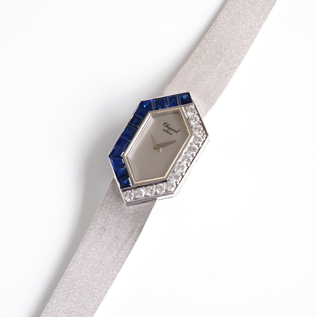 アンティークウォッチ ショパール サファイア ダイヤモンド ユニークシェイプ ホワイトゴールドケース ブレスレット