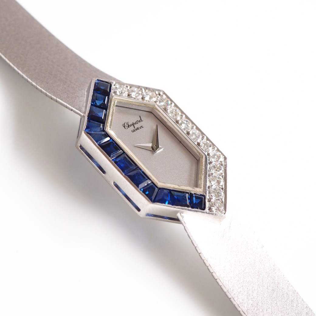 アンティークウォッチ ショパール サファイア ダイヤモンド ユニークシェイプ ホワイトゴールドケース ブレスレット