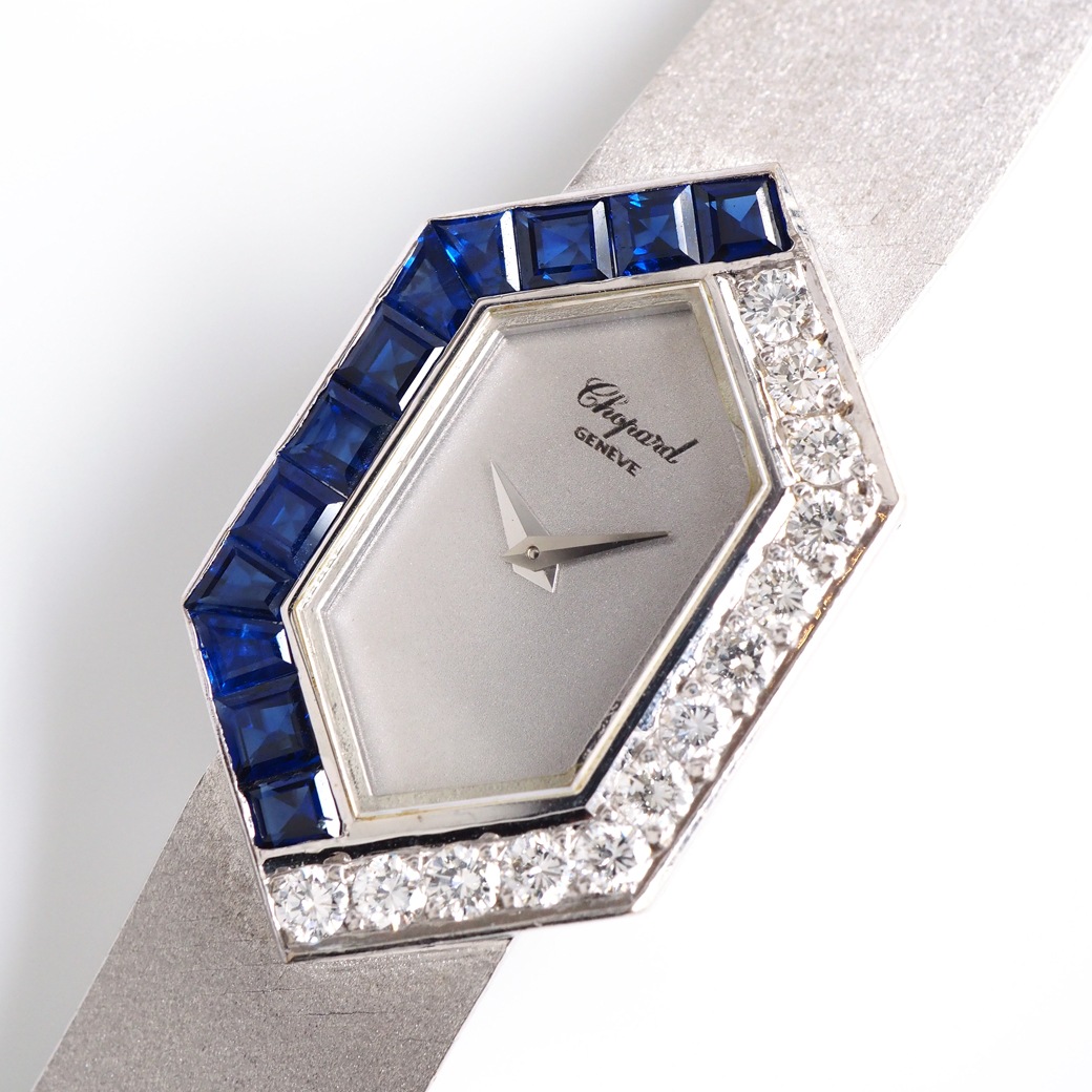 アンティークウォッチ ショパール サファイア ダイヤモンド ユニークシェイプ ホワイトゴールドケース ブレスレット