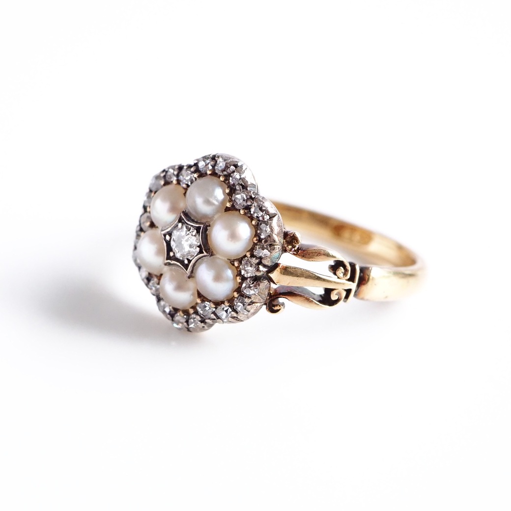 アンティークジュエリー リング パール ダイヤモンド クラスター アンティークリング