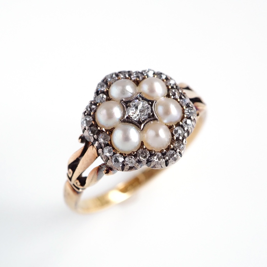 アンティークジュエリー リング パール ダイヤモンド クラスター アンティークリング