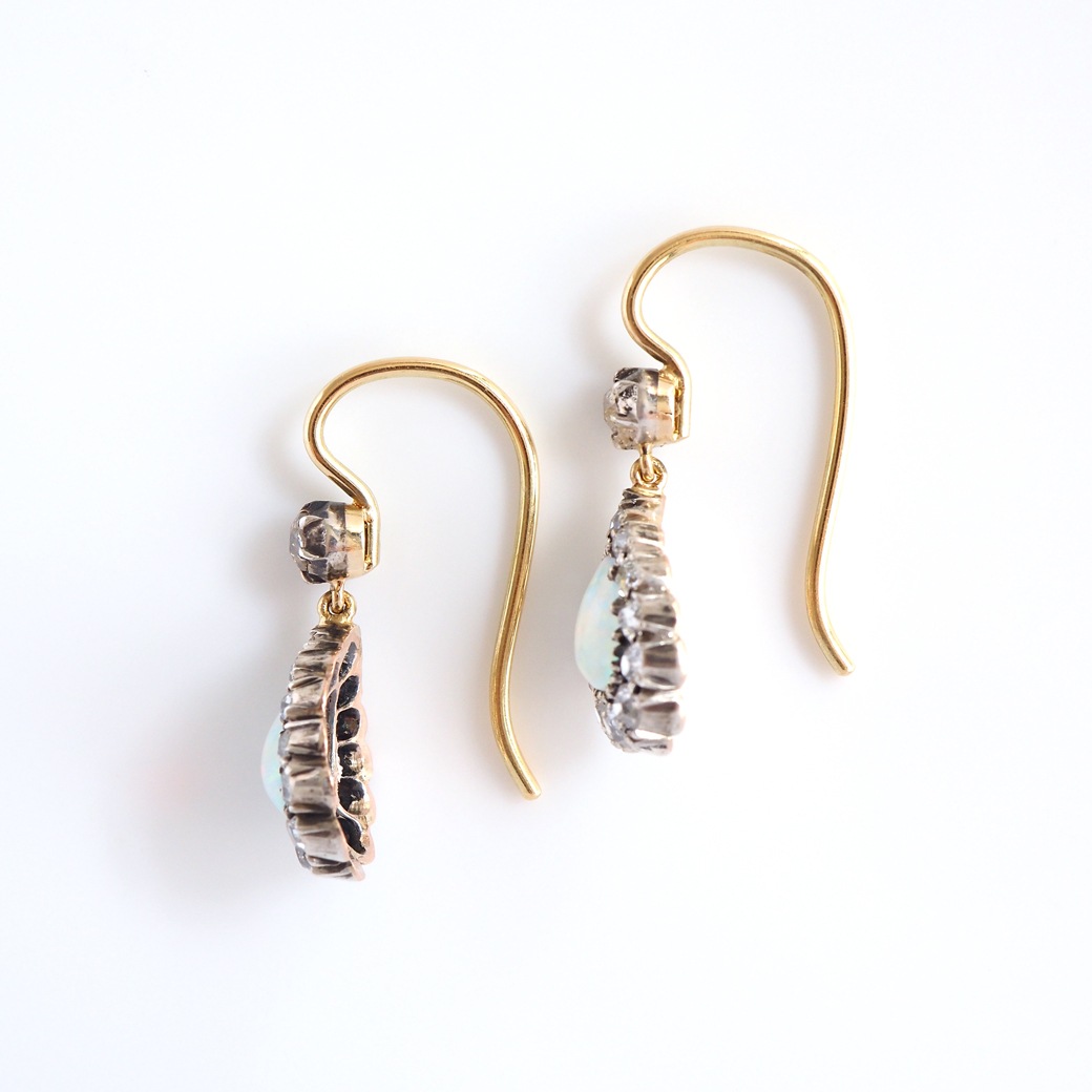 アンティークジュエリー イヤリング&ピアス オパール ダイヤモンド アンティークピアス