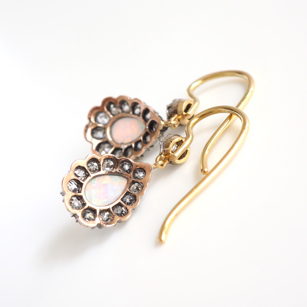アンティークジュエリー イヤリング&ピアス オパール ダイヤモンド アンティークピアス