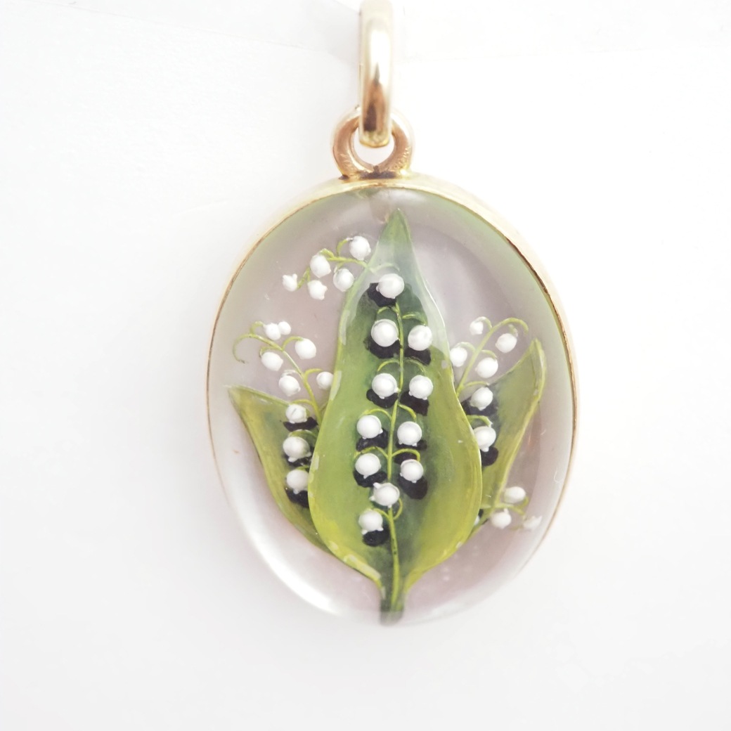 【希少】Lalique ペンダント　すずらん　グリーン　ロング アンティークジュエリー アンティークネックレス すずらん クリスタル