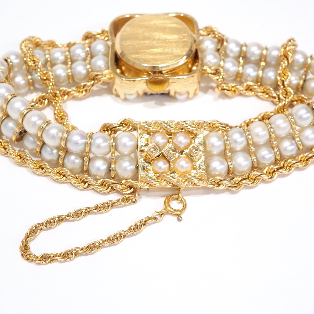 アンティークウォッチ ルシアンピカール パール サファイア装飾 スクエア ゴールドケース パールブレスレット