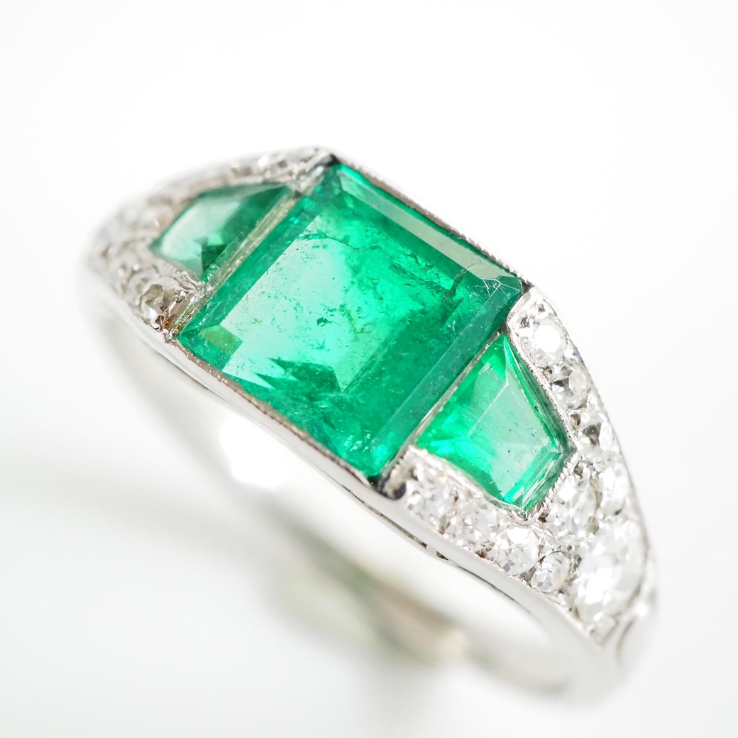 アンティークジュエリー リング エメラルド ダイヤモンド アール・デコ アンティークリング