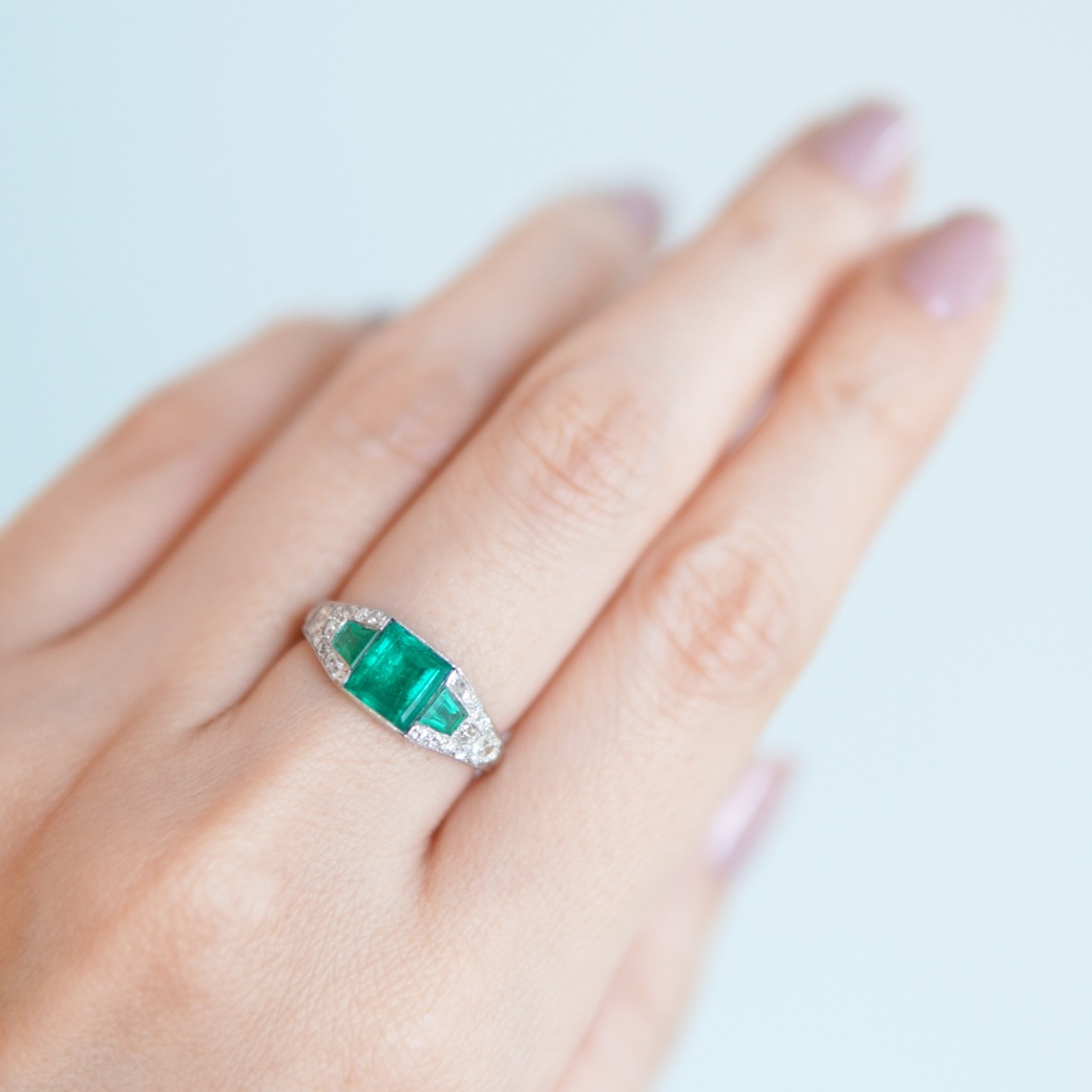 アンティークジュエリー リング エメラルド ダイヤモンド アール・デコ アンティークリング