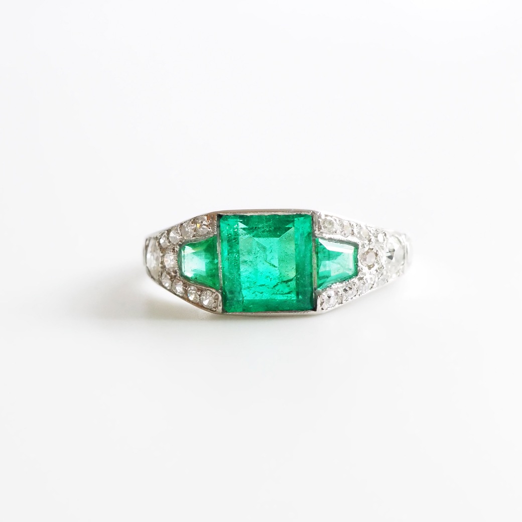 アンティークジュエリー リング エメラルド ダイヤモンド アール・デコ アンティークリング