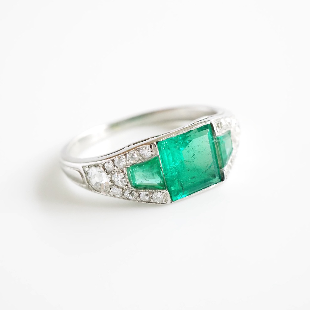 アンティークジュエリー リング エメラルド ダイヤモンド アール・デコ アンティークリング