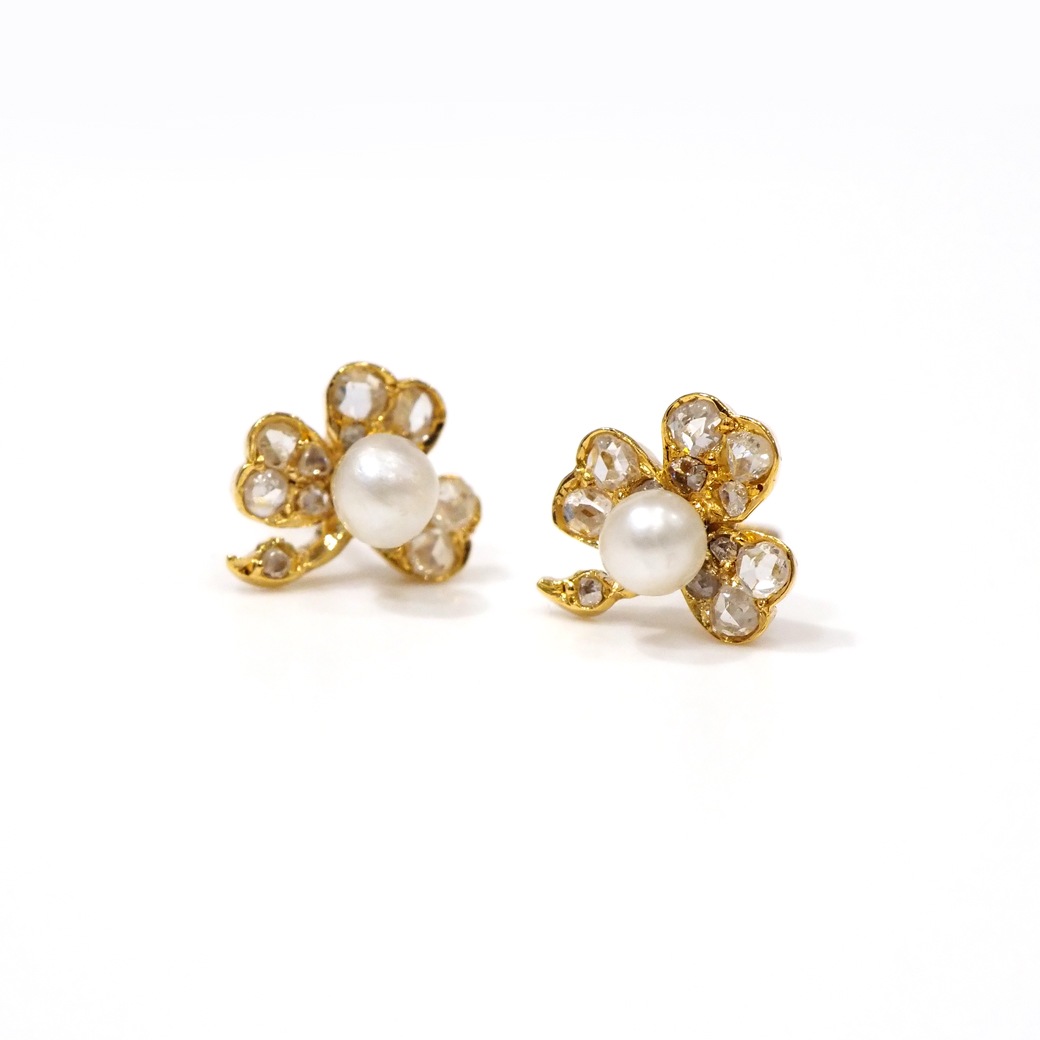 アンティークジュエリー イヤリング&ピアス クローバー パール ダイヤモンド アンティークピアス