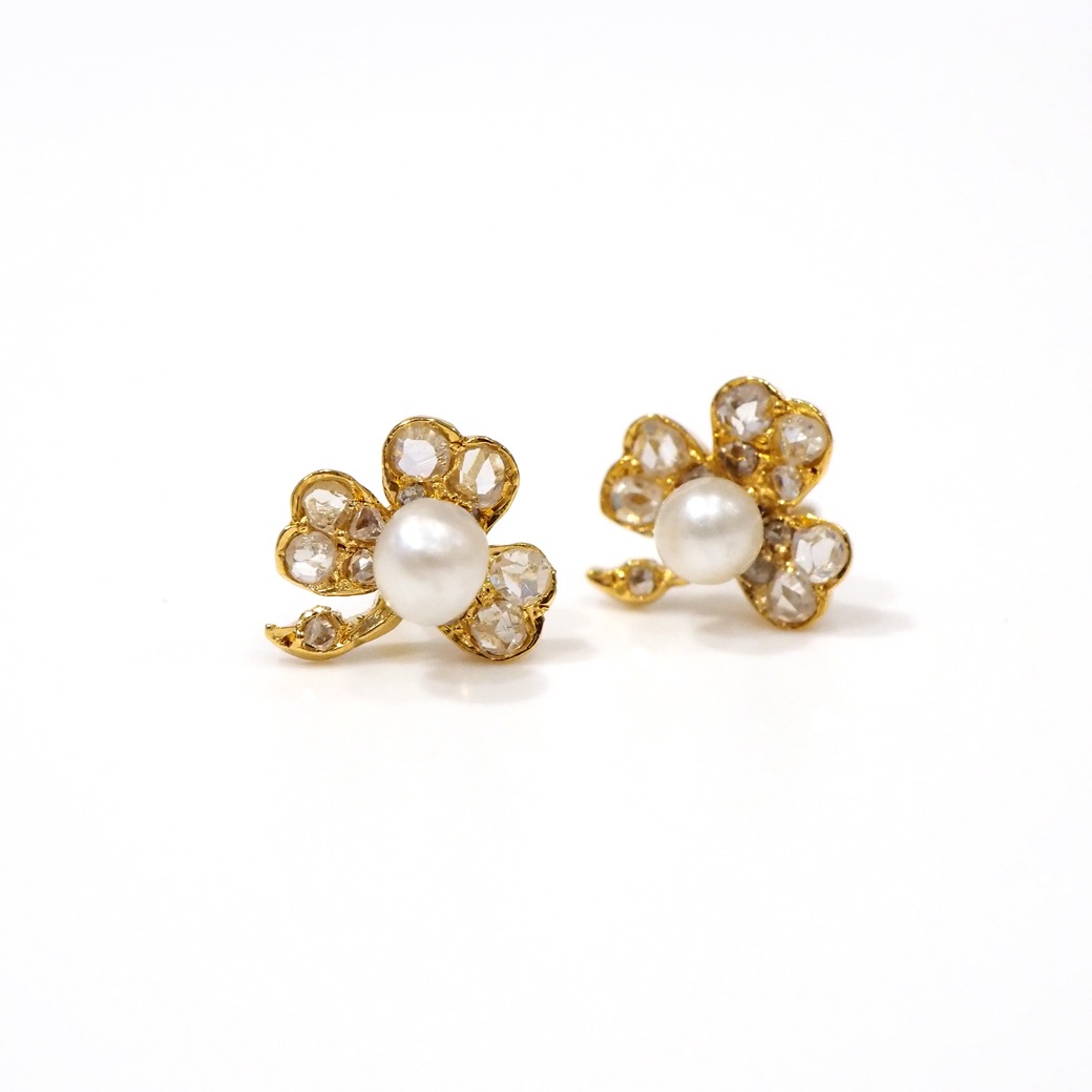 アンティークジュエリー イヤリング&ピアス クローバー パール ダイヤモンド アンティークピアス