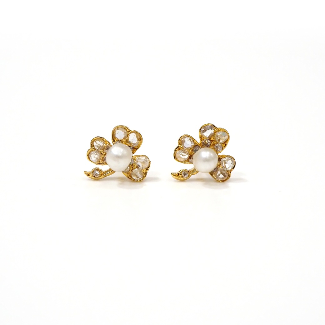 アンティークジュエリー イヤリング&ピアス クローバー パール ダイヤモンド アンティークピアス