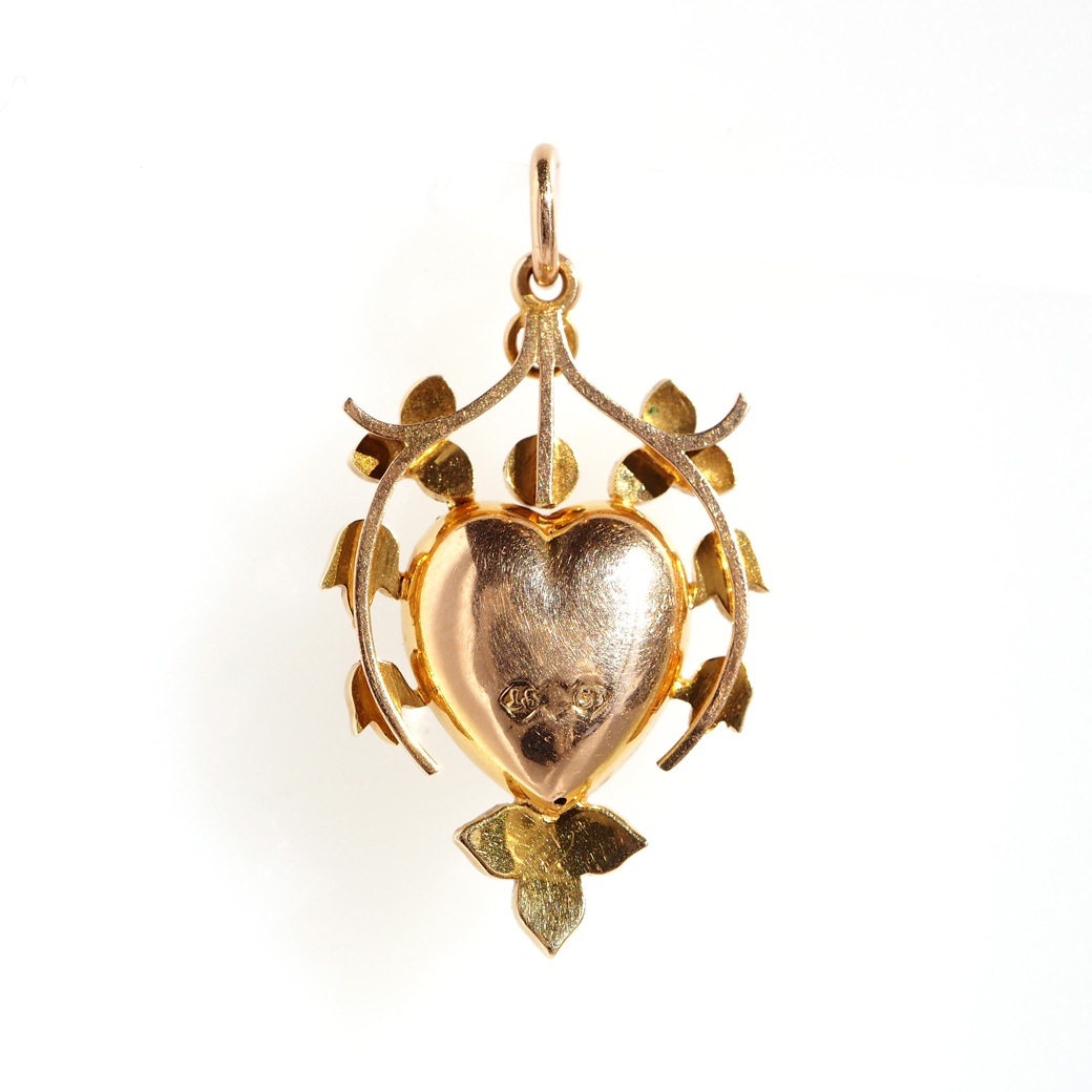 アンティークジュエリー ネックレス ハート パール サファイア アンティークペンダント