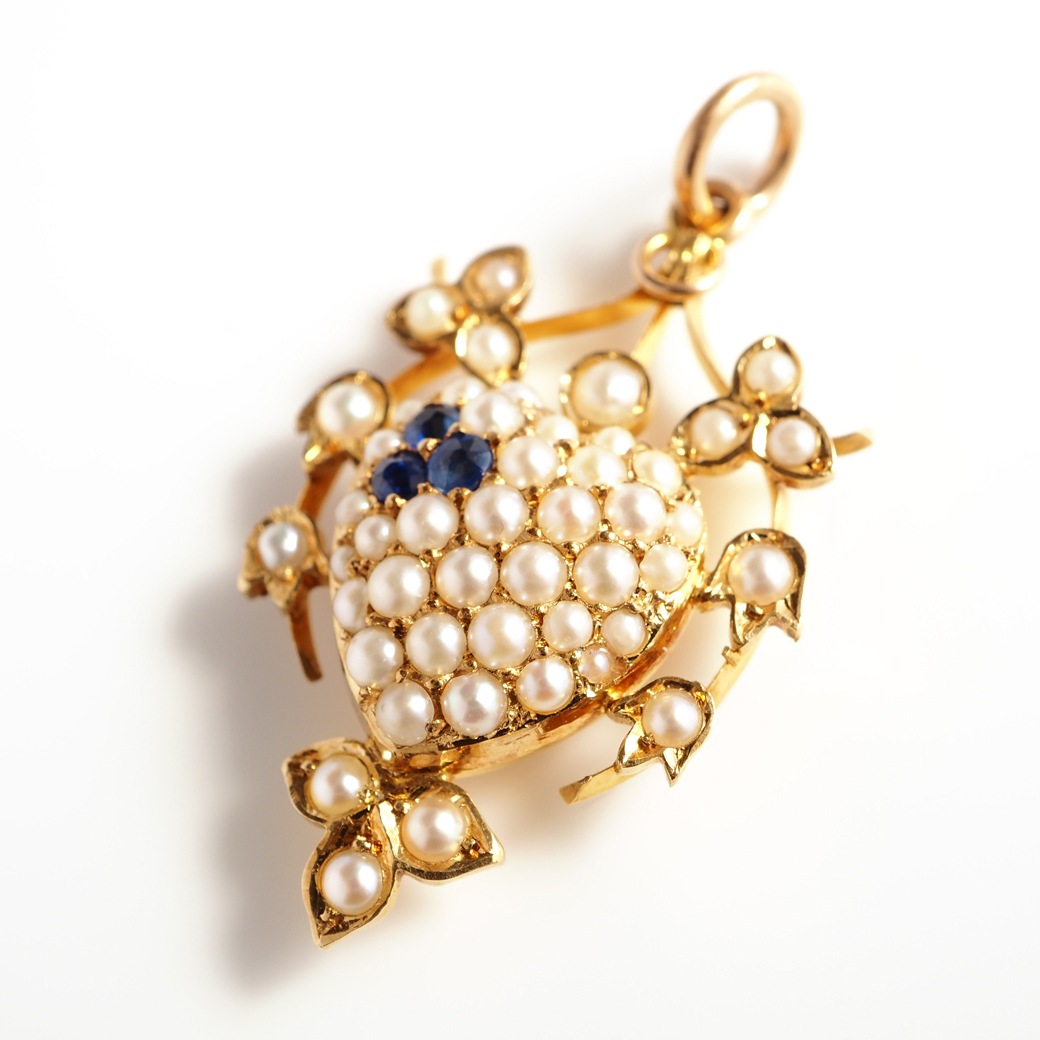 アンティークジュエリー ネックレス ハート パール サファイア アンティークペンダント