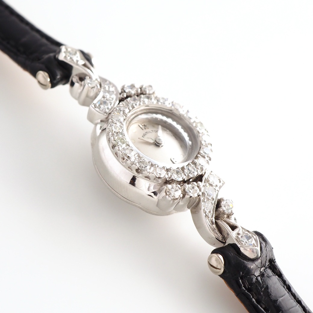 アンティークウォッチ ハミルトン ダイヤモンド装飾 ラウンド ホワイトゴールドケース