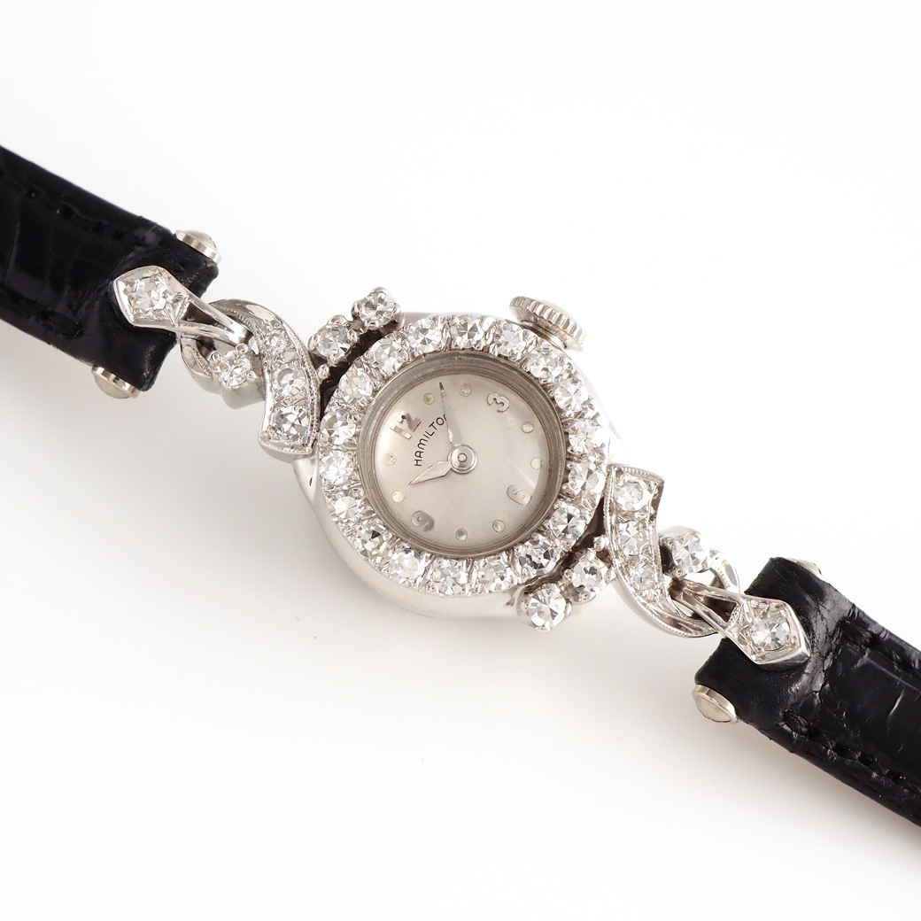 アンティークウォッチ ハミルトン ダイヤモンド装飾 ラウンド ホワイトゴールドケース