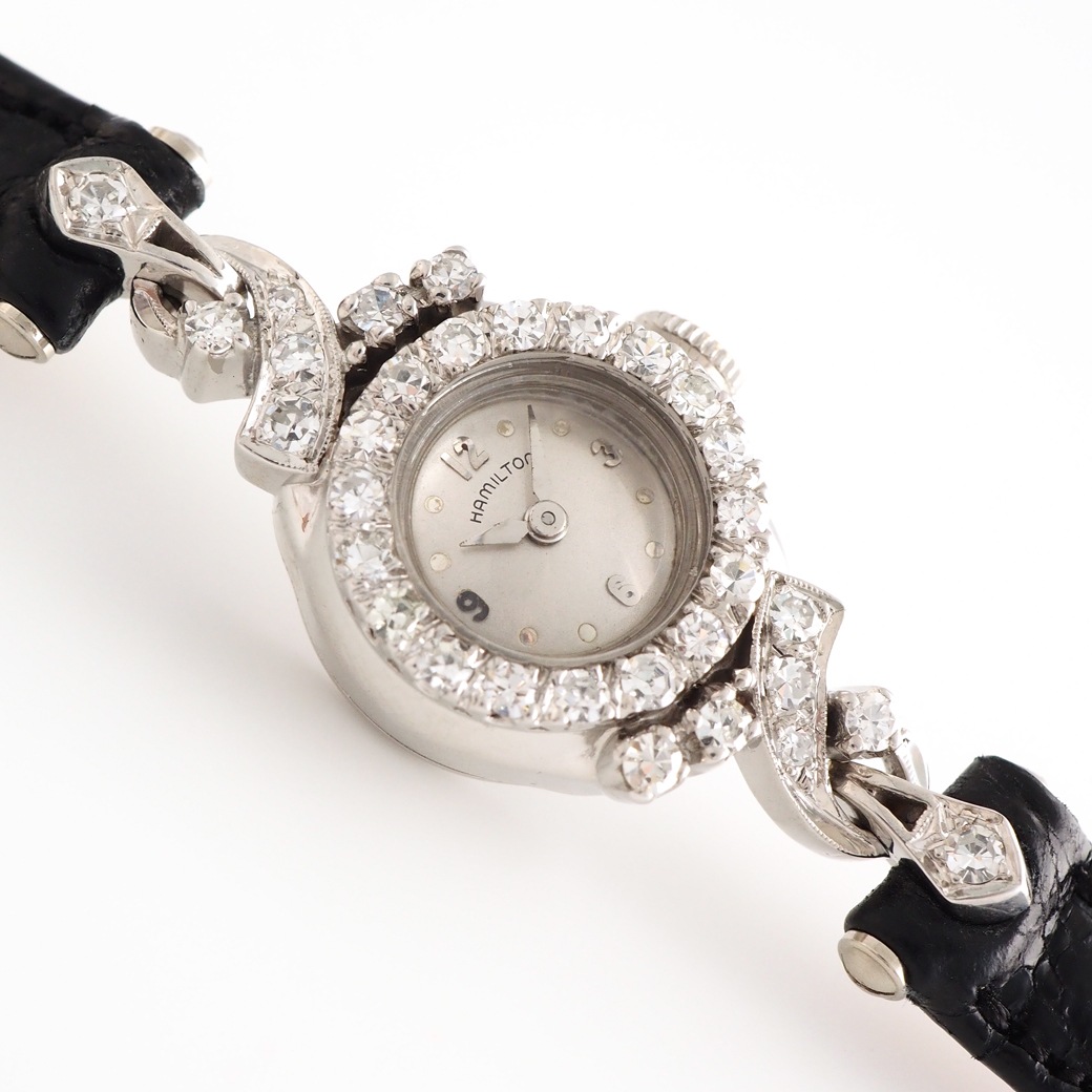 アンティークウォッチ ハミルトン ダイヤモンド装飾 ラウンド ホワイトゴールドケース