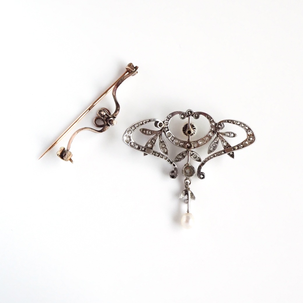 アンティークジュエリー ブローチ パール ダイヤモンド アンティークブローチ