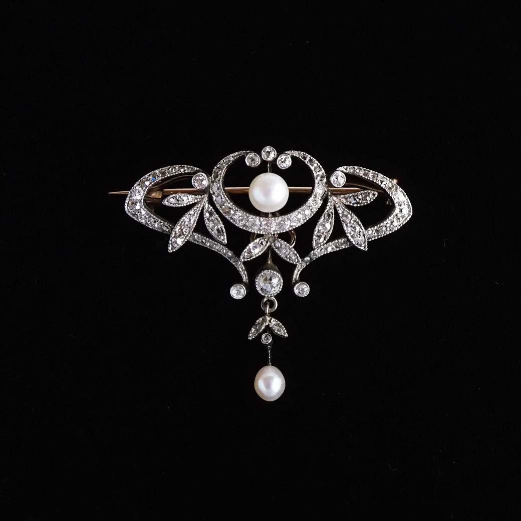 アンティークジュエリー ブローチ パール ダイヤモンド アンティークブローチ