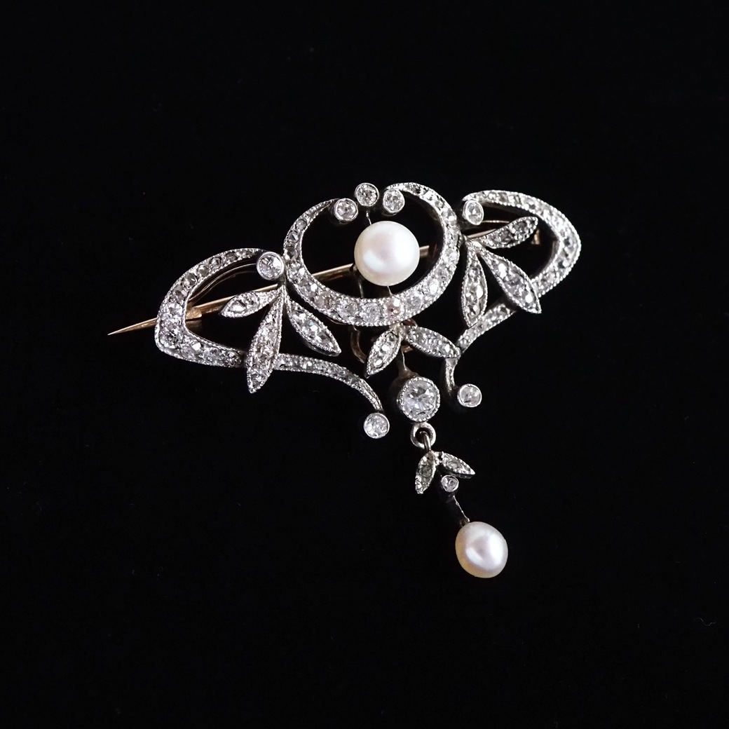 アンティークジュエリー ブローチ パール ダイヤモンド アンティークブローチ