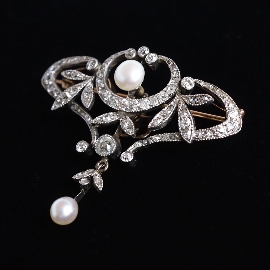 アンティークジュエリー ブローチ パール ダイヤモンド アンティークブローチ