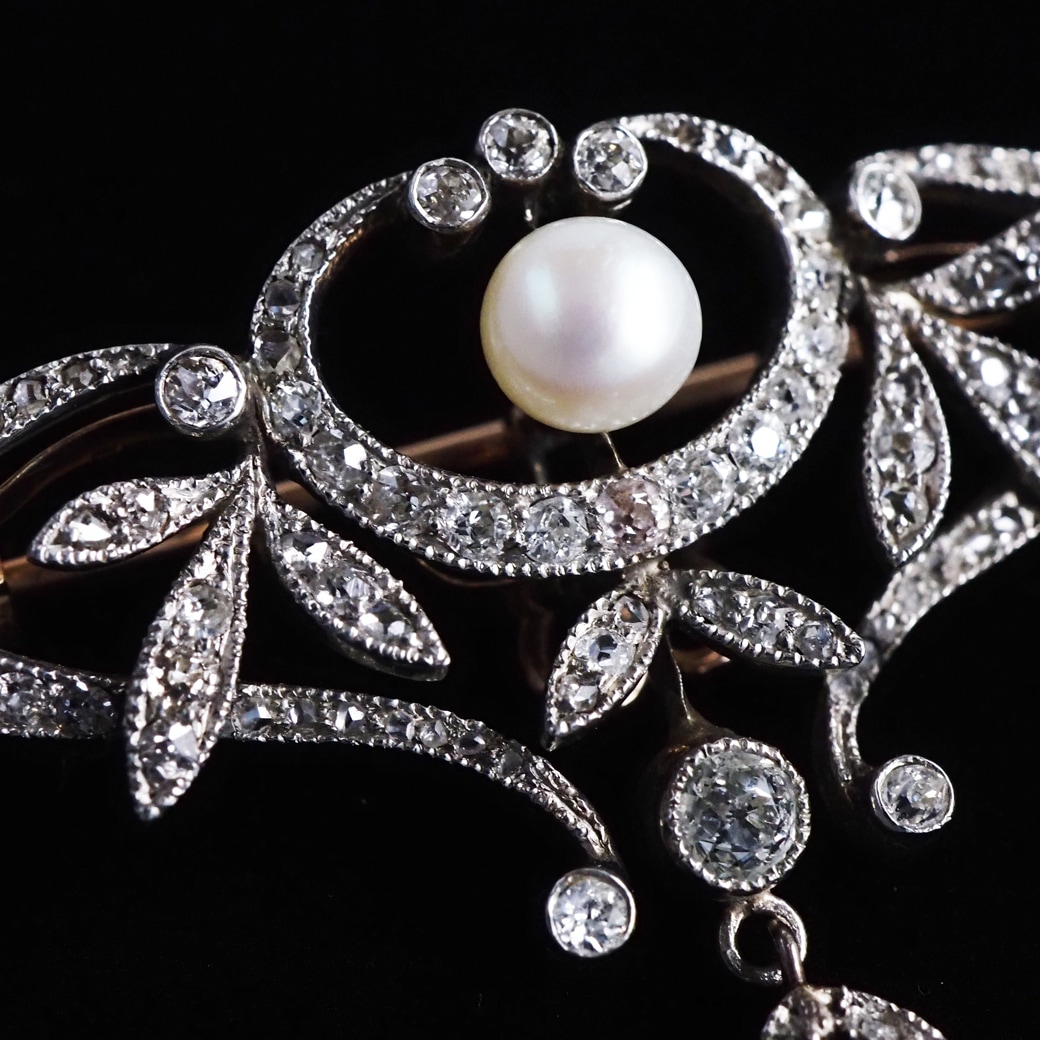 アンティークジュエリー ブローチ パール ダイヤモンド アンティークブローチ