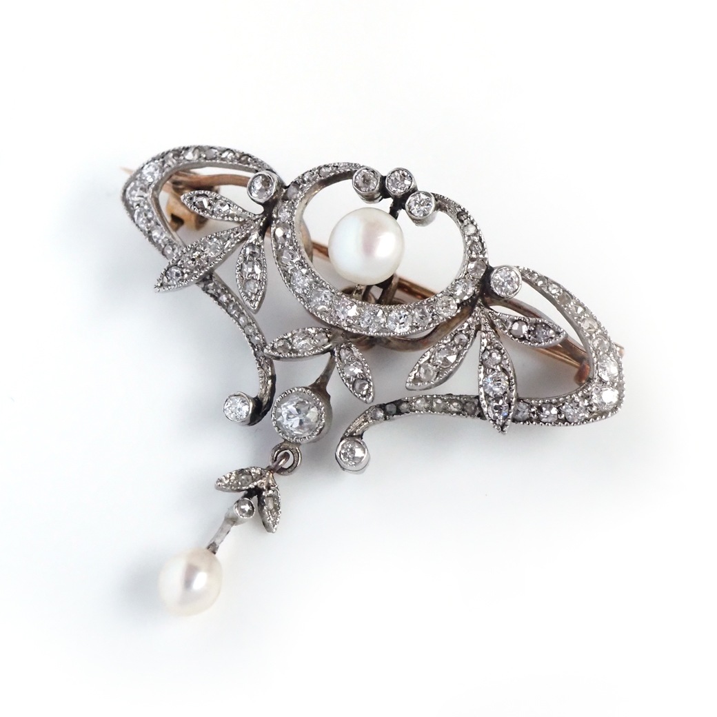 アンティークジュエリー ブローチ パール ダイヤモンド アンティークブローチ