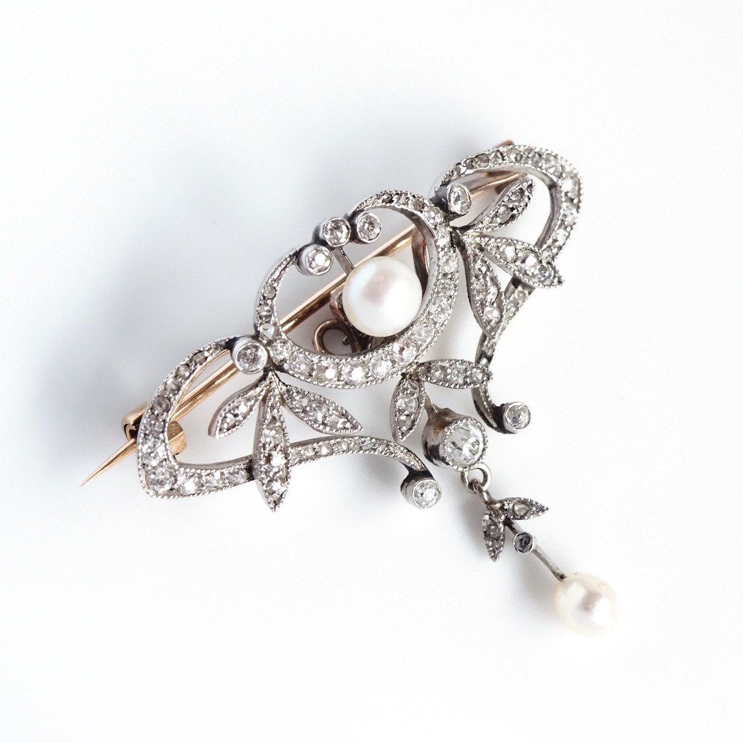 アンティークジュエリー ブローチ パール ダイヤモンド アンティークブローチ