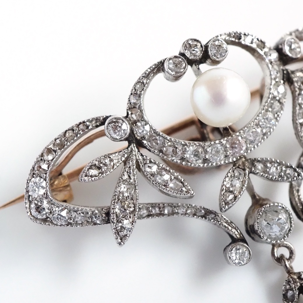 アンティークジュエリー ブローチ パール ダイヤモンド アンティークブローチ
