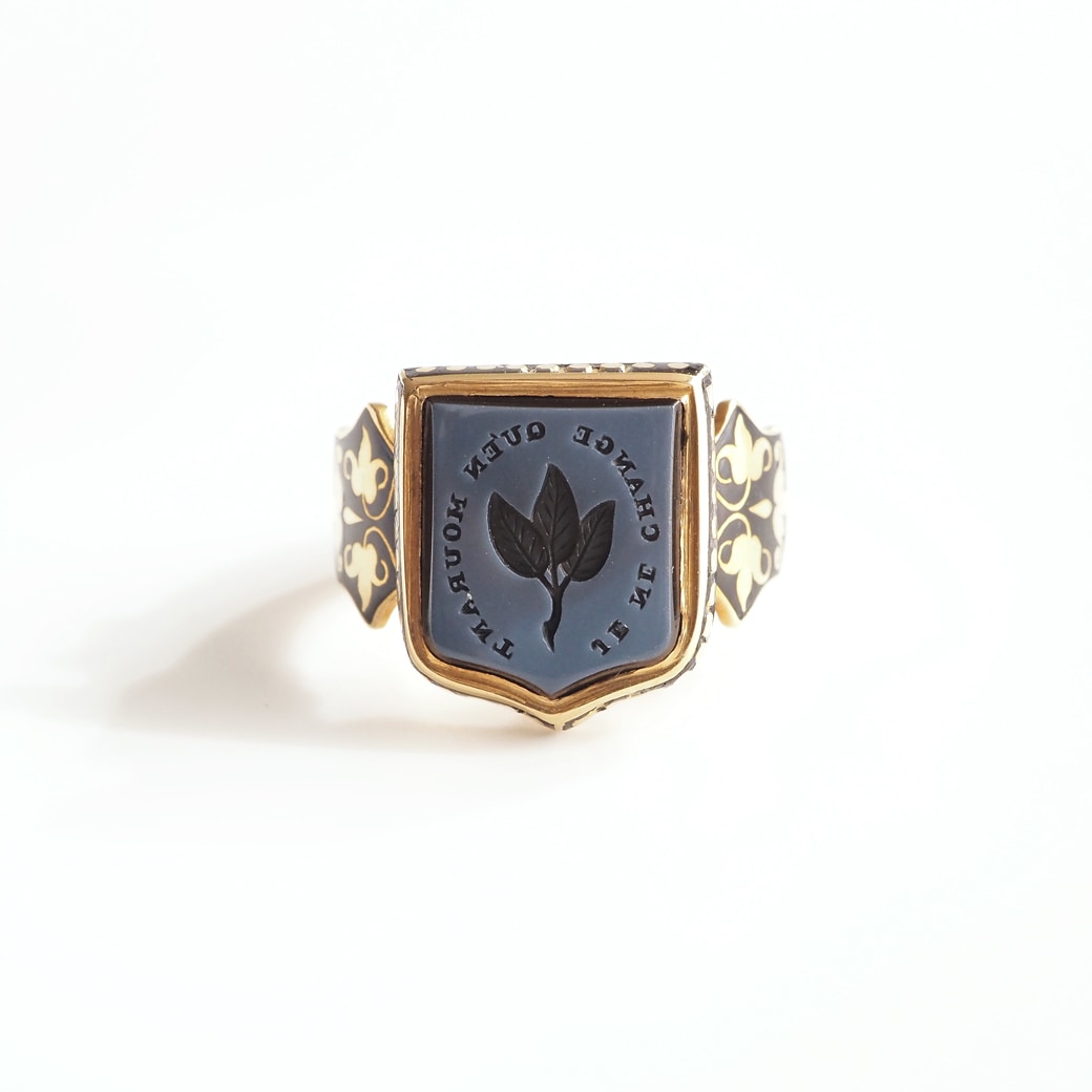 アンティークジュエリー リング エナメル装飾 アゲート インタリオ リング