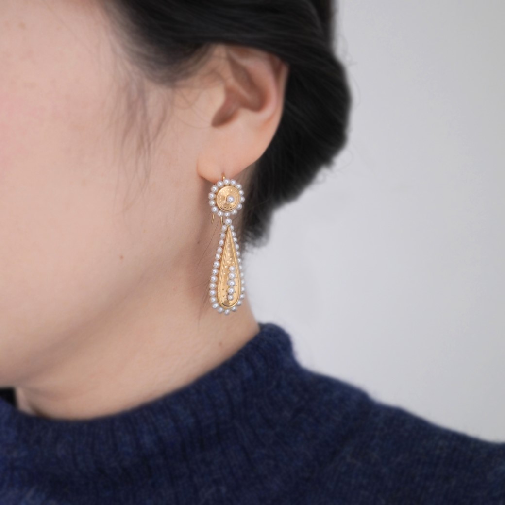 アンティークジュエリー アンティークイヤリング&ピアス ゴールド パール ドロップピアス