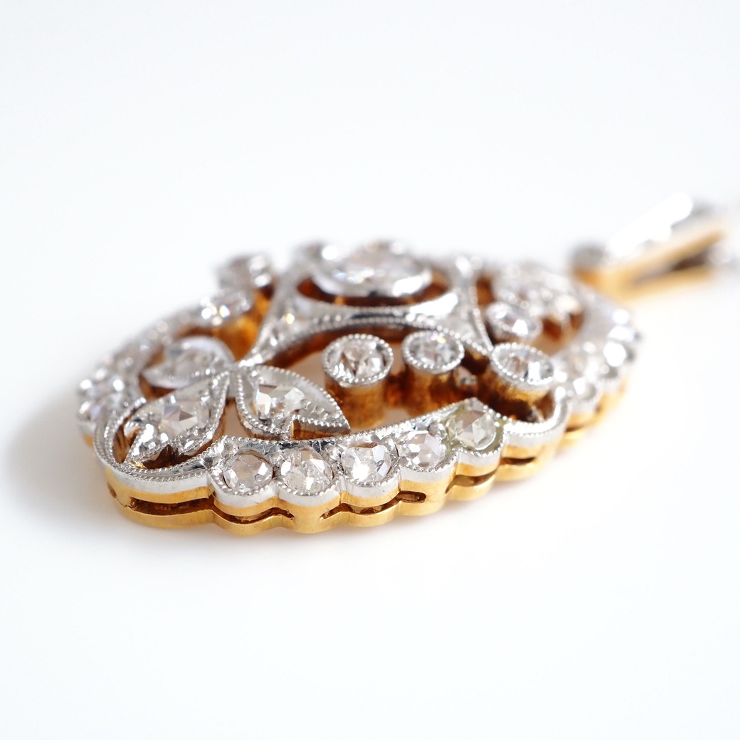 アンティークジュエリー ネックレス 透かし装飾 ダイヤモンド アンティークペンダント